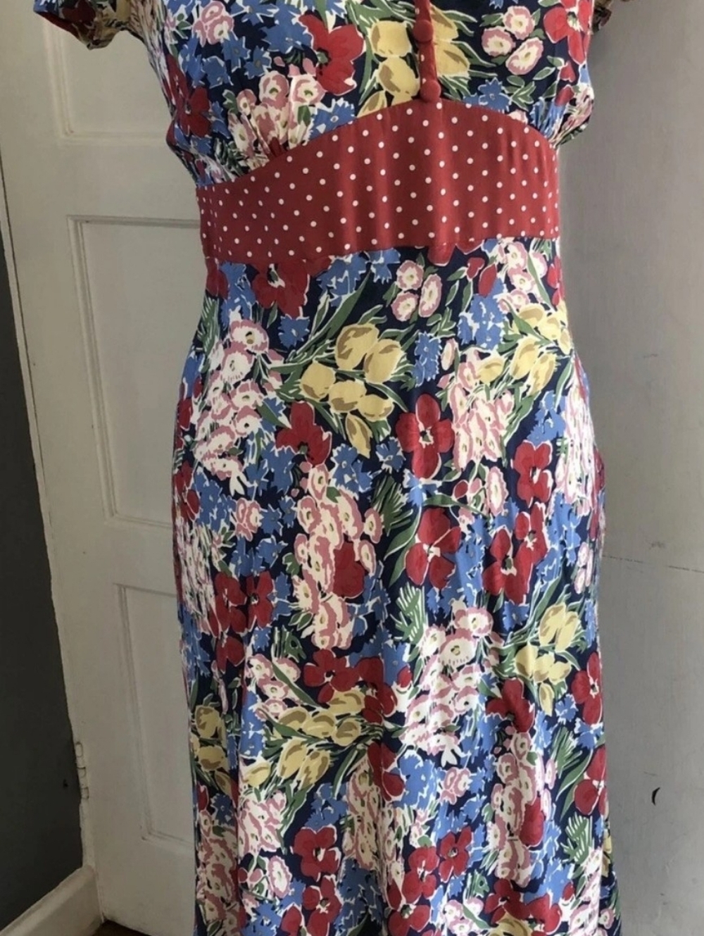 Boden Vintage Tea Dress M 1940's Style Polka Dots Floral - Picture 6 of 10